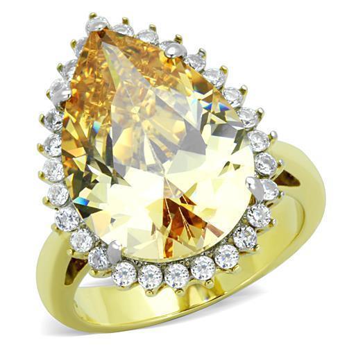 Womens Rings Gold Large Stainless Steel Ring with AAA Grade CZ in Champagne - Jewelry Store by Erik Rayo