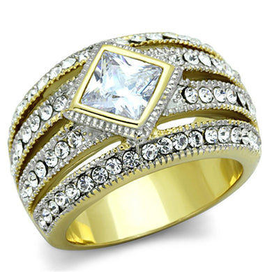 Womens Rings Gold Princess Cut Diamond Stainless Steel Ring with AAA Grade CZ in Clear - Jewelry Store by Erik Rayo