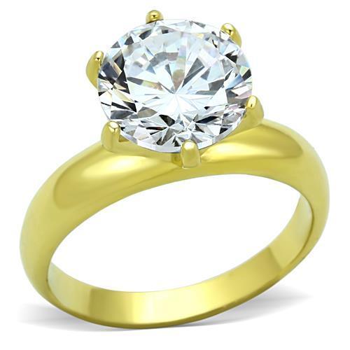 Womens Rings Gold Solitaire Stainless Steel Ring with AAA Grade CZ in Clear - ErikRayo.com