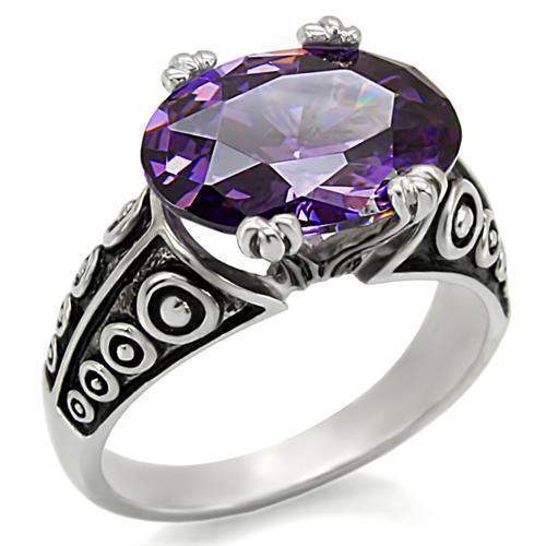 Womens Rings High polished (no plating) 316L Stainless Steel Ring with AAA Grade CZ in Amethyst TK017 - Jewelry Store by Erik Rayo