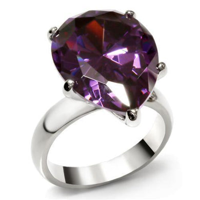 Womens Rings High polished (no plating) 316L Stainless Steel Ring with AAA Grade CZ in Amethyst TK045 - Jewelry Store by Erik Rayo