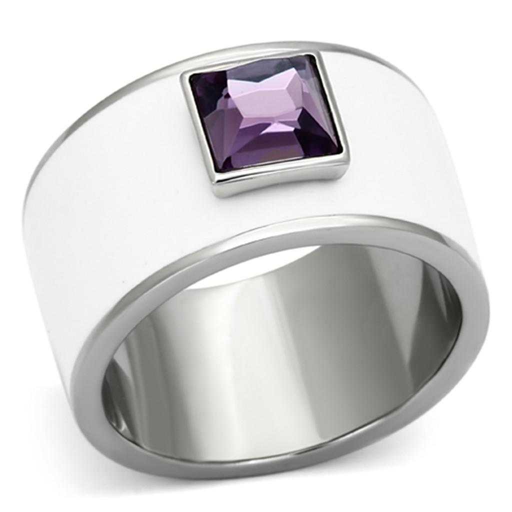 Womens Rings High polished (no plating) 316L Stainless Steel Ring with Glass in Amethyst TK1142 - Jewelry Store by Erik Rayo