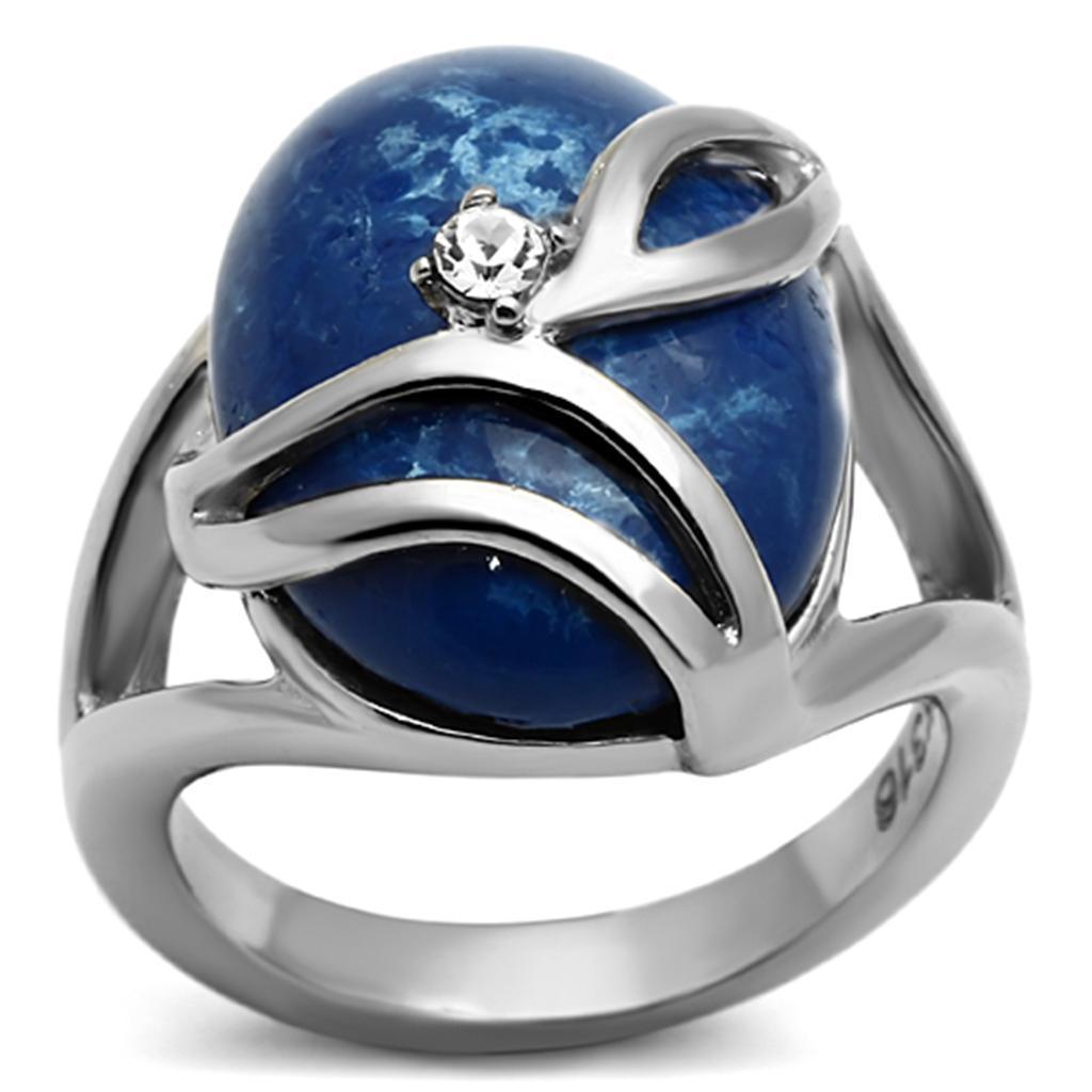 Womens Rings High polished (no plating) 316L Stainless Steel Ring with Stone in Capri Blue TK1144 - Jewelry Store by Erik Rayo