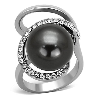 Womens Rings High polished (no plating) 316L Stainless Steel Ring with Synthetic Pearl in Gray TK1218 - Jewelry Store by Erik Rayo