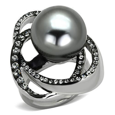 Womens Rings High polished (no plating) 316L Stainless Steel Ring with Synthetic Pearl in Gray TK1371 - Jewelry Store by Erik Rayo