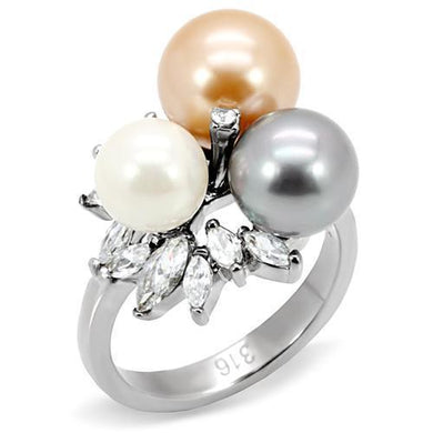 Womens Rings High polished (no plating) 316L Stainless Steel Ring with Synthetic Pearl in Multi Color TK114 - Jewelry Store by Erik Rayo