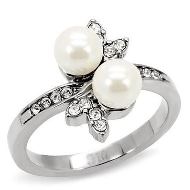 Womens Rings High polished (no plating) 316L Stainless Steel Ring with Synthetic Pearl in White TK116 - Jewelry Store by Erik Rayo
