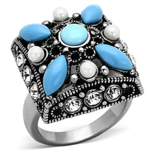 Load image into Gallery viewer, Womens Rings High polished (no plating) 316L Stainless Steel Ring with Synthetic Turquoise in Sea Blue TK1309 - Jewelry Store by Erik Rayo
