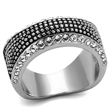 Womens Rings High polished (no plating) 316L Stainless Steel Ring with Top Grade Crystal in Clear TK1216 - ErikRayo.com