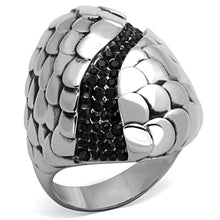 Load image into Gallery viewer, Womens Rings High polished (no plating) 316L Stainless Steel Ring with Top Grade Crystal in Jet TK1327 - Jewelry Store by Erik Rayo
