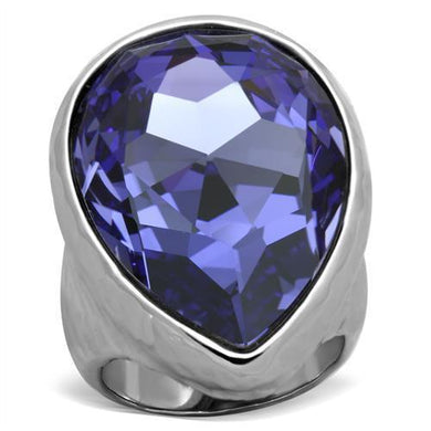 Womens Rings High polished (no plating) 316L Stainless Steel Ring with Top Grade Crystal in Tanzanite TK1426 - Jewelry Store by Erik Rayo