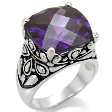 Womens Rings High polished (no plating) Stainless Steel Ring with AAA Grade CZ in Amethyst TK016 - Jewelry Store by Erik Rayo