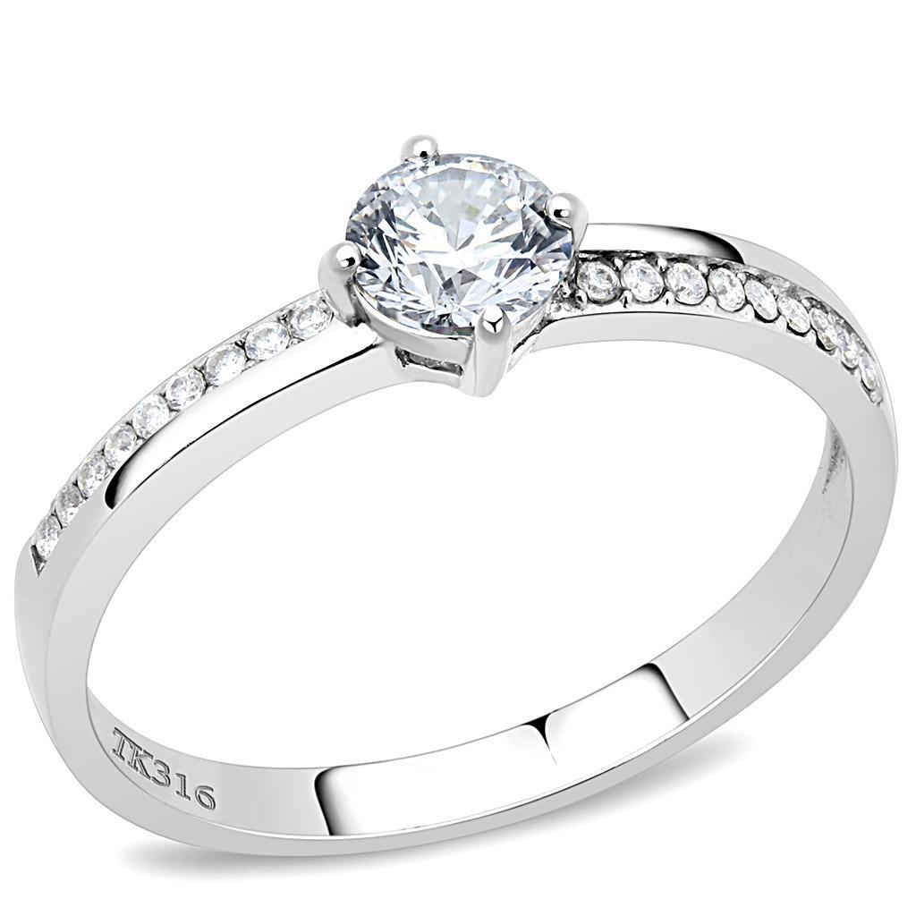 Womens Rings High polished (no plating) Stainless Steel Ring with AAA Grade CZ in Clear DA025 - ErikRayo.com