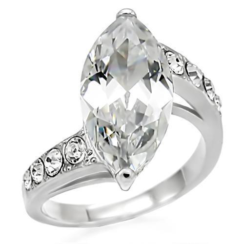 Womens Rings High polished (no plating) Stainless Steel Ring with AAA Grade CZ in Clear TK008 - ErikRayo.com