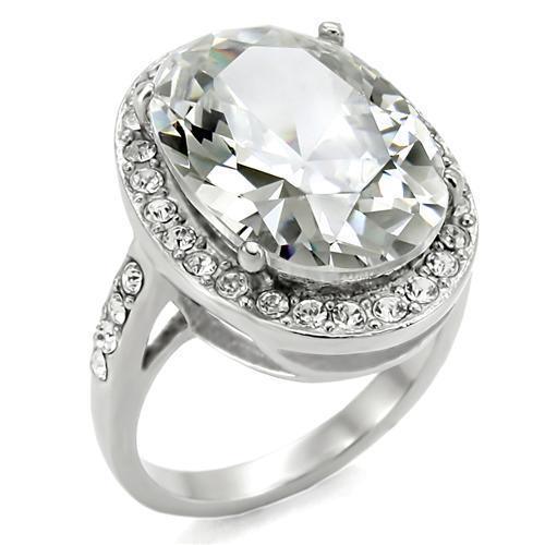 Womens Rings High polished (no plating) Stainless Steel Ring with AAA Grade CZ in Clear TK010 - ErikRayo.com