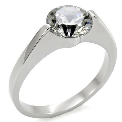 Womens Rings High polished (no plating) Stainless Steel Ring with AAA Grade CZ in Clear TK012 - ErikRayo.com