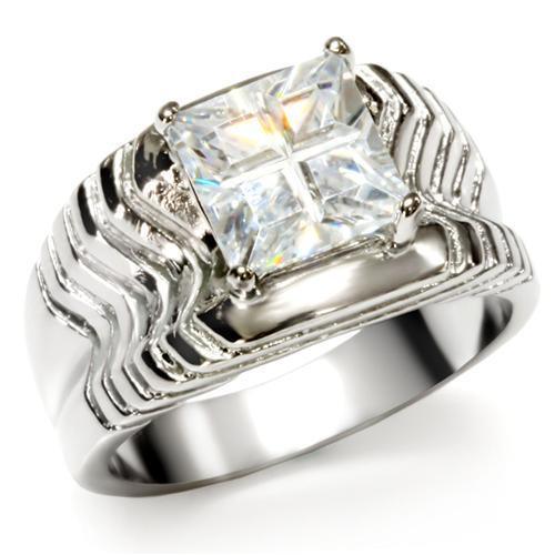 Womens Rings High polished (no plating) Stainless Steel Ring with AAA Grade CZ in Clear TK028 - Jewelry Store by Erik Rayo