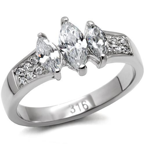 Womens Rings High polished (no plating) Stainless Steel Ring with AAA Grade CZ in Clear TK061 - Jewelry Store by Erik Rayo