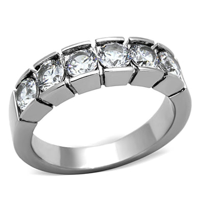 Womens Rings High polished (no plating) Stainless Steel Ring with AAA Grade CZ in Clear TK1082 - Jewelry Store by Erik Rayo