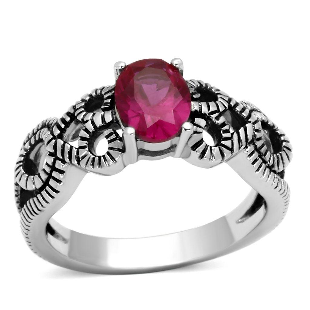 Womens Rings High polished (no plating) Stainless Steel Ring with AAA Grade CZ in Ruby TK1112 - ErikRayo.com