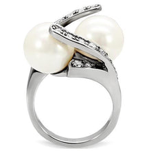 Load image into Gallery viewer, Womens Rings High polished (no plating) Stainless Steel Ring with Pearl in White TK113 - Jewelry Store by Erik Rayo
