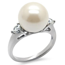 Load image into Gallery viewer, Womens Rings High polished (no plating) Stainless Steel Ring with Synthetic Pearl in Aurora Borealis (Rainbow Effect) TK090 - Jewelry Store by Erik Rayo
