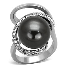 Load image into Gallery viewer, Womens Rings High polished (no plating) Stainless Steel Ring with Synthetic Pearl in Gray TK1218 - Jewelry Store by Erik Rayo
