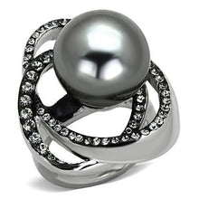 Load image into Gallery viewer, Womens Rings High polished (no plating) Stainless Steel Ring with Synthetic Pearl in Gray TK1371 - Jewelry Store by Erik Rayo

