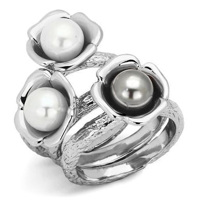 Womens Rings High polished (no plating) Stainless Steel Ring with Synthetic Pearl in Multi Color TK1449 - Jewelry Store by Erik Rayo