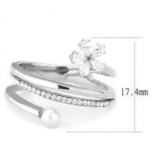 Load image into Gallery viewer, Womens Rings High polished (no plating) Stainless Steel Ring with Synthetic Pearl in White DA059 - Jewelry Store by Erik Rayo
