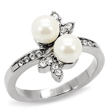 Load image into Gallery viewer, Womens Rings High polished (no plating) Stainless Steel Ring with Synthetic Pearl in White TK116 - Jewelry Store by Erik Rayo
