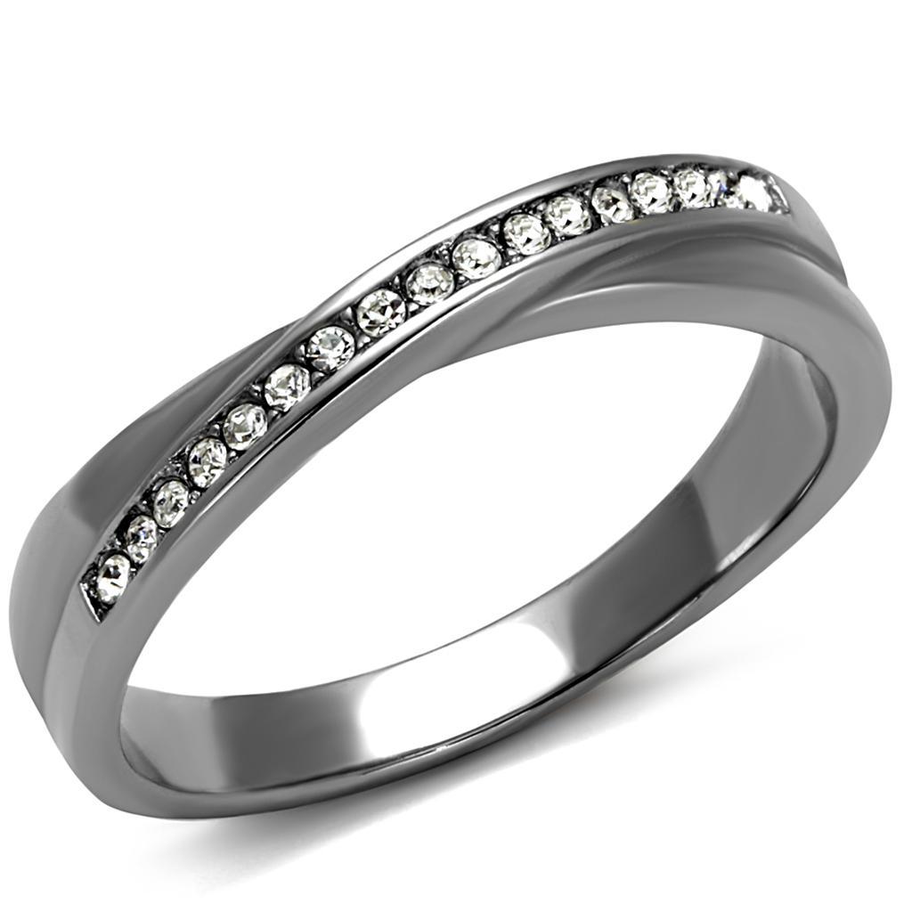 Womens Rings High polished (no plating) Stainless Steel Ring with Top Grade Crystal in Clear TK2684 - ErikRayo.com
