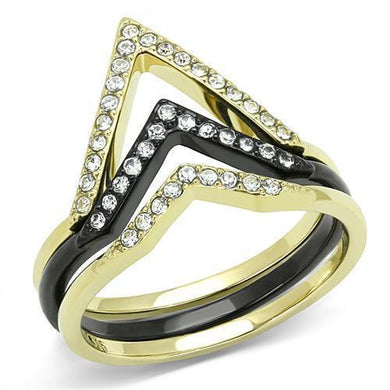 Womens Rings IP Gold and IP Black (Ion Plating) 316L Stainless Steel Ring with Top Grade Crystal in Clear TK3202 - Jewelry Store by Erik Rayo
