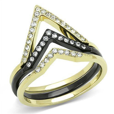Womens Rings IP Gold and IP Black (Ion Plating) Stainless Steel Ring with Top Grade Crystal in Clear TK3202 - Jewelry Store by Erik Rayo