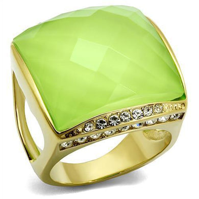 Womens Rings IP Gold(Ion Plating) 316L Stainless Steel Ring with Stone in Apple Green color TK2661 - Jewelry Store by Erik Rayo