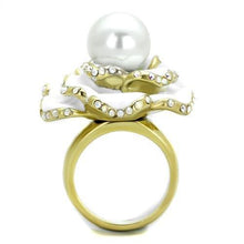 Load image into Gallery viewer, Womens Rings IP Gold(Ion Plating) 316L Stainless Steel Ring with Synthetic Pearl in White TK1847 - Jewelry Store by Erik Rayo
