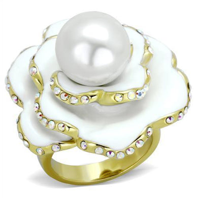 Womens Rings IP Gold(Ion Plating) Stainless Steel Ring with Synthetic Pearl in White TK1847 - Jewelry Store by Erik Rayo