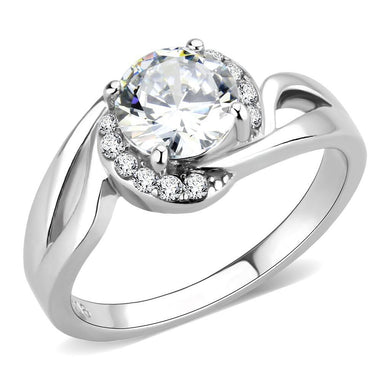 Womens Rings Round Cut Silver Stainless Steel Ring with AAA Grade CZ in Clear - Jewelry Store by Erik Rayo