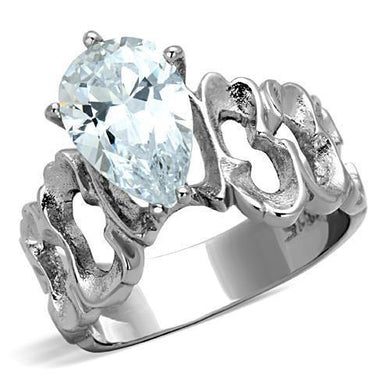 Womens Rings Silver Design Stainless Steel Ring with AAA Grade CZ in Clear - Jewelry Store by Erik Rayo
