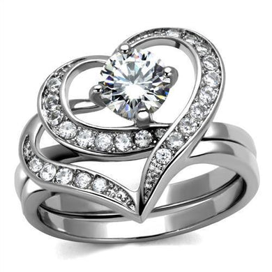 Womens Rings Silver Heart Round Cut Stainless Steel Ring with AAA Grade CZ in Clear - Jewelry Store by Erik Rayo