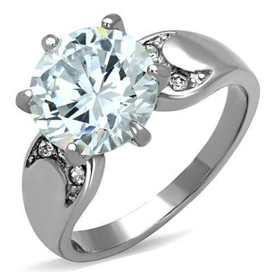 Womens Rings Silver Large Solitaire Stainless Steel Ring with AAA Grade CZ in Clear - Jewelry Store by Erik Rayo