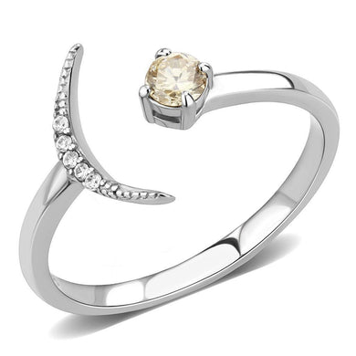 Womens Rings Silver Moon North Star Stainless Steel Ring with AAA Grade CZ in Champagne - Jewelry Store by Erik Rayo