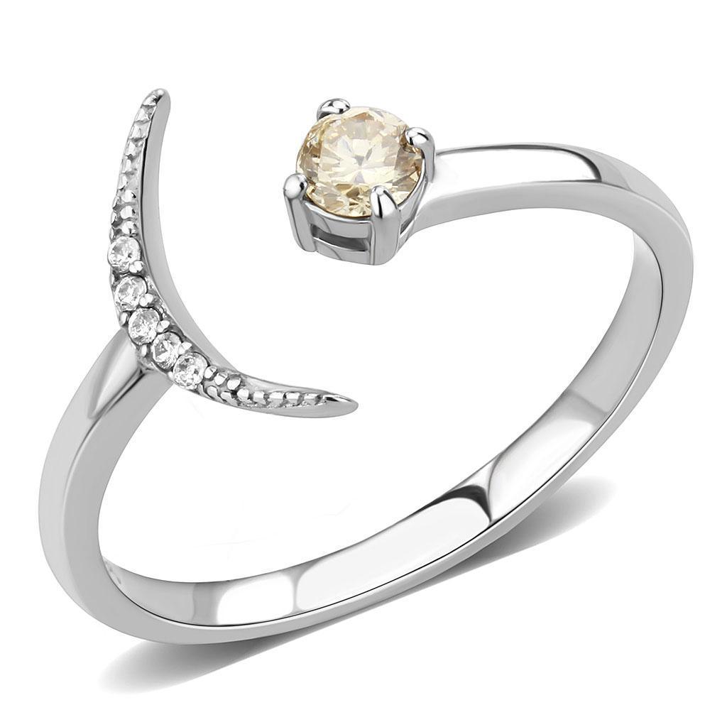 Womens Rings Silver Moon North Star Stainless Steel Ring with AAA Grade CZ in Champagne - ErikRayo.com