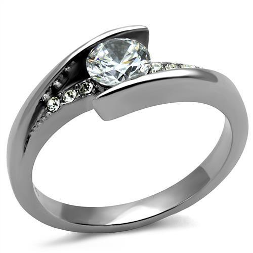 Womens Rings Silver Round Channel Stainless Steel Ring with AAA Grade CZ in Clear - Jewelry Store by Erik Rayo