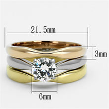 Load image into Gallery viewer, Womens Rings Three Tone IP Gold &amp; IP Rose Gold &amp; High Polished) Stainless Steel Ring with AAA Grade CZ in Clear TK1278 - Jewelry Store by Erik Rayo
