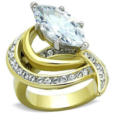 Womens Rings Two-Tone IP Gold (Ion Plating) 316L Stainless Steel Ring with AAA Grade CZ in Clear TK1546 - Jewelry Store by Erik Rayo