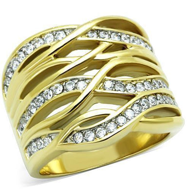 Womens Rings Two-Tone IP Gold (Ion Plating) 316L Stainless Steel Ring with AAA Grade CZ in Clear TK1699 - Jewelry Store by Erik Rayo