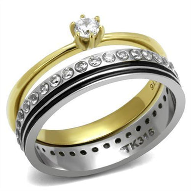 Womens Rings Two-Tone IP Gold (Ion Plating) 316L Stainless Steel Ring with AAA Grade CZ in Clear TK3108 - Jewelry Store by Erik Rayo
