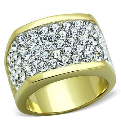 Womens Rings Two-Tone IP Gold (Ion Plating) 316L Stainless Steel Ring with Top Grade Crystal in Clear TK1545 - Jewelry Store by Erik Rayo