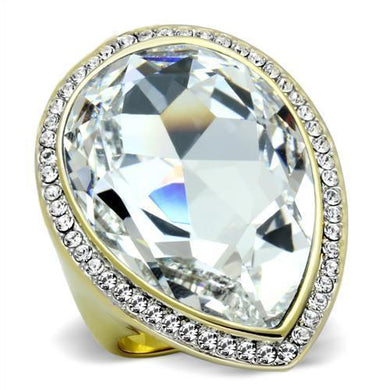 Womens Rings Two-Tone IP Gold (Ion Plating) 316L Stainless Steel Ring with Top Grade Crystal in Clear TK1905 - ErikRayo.com